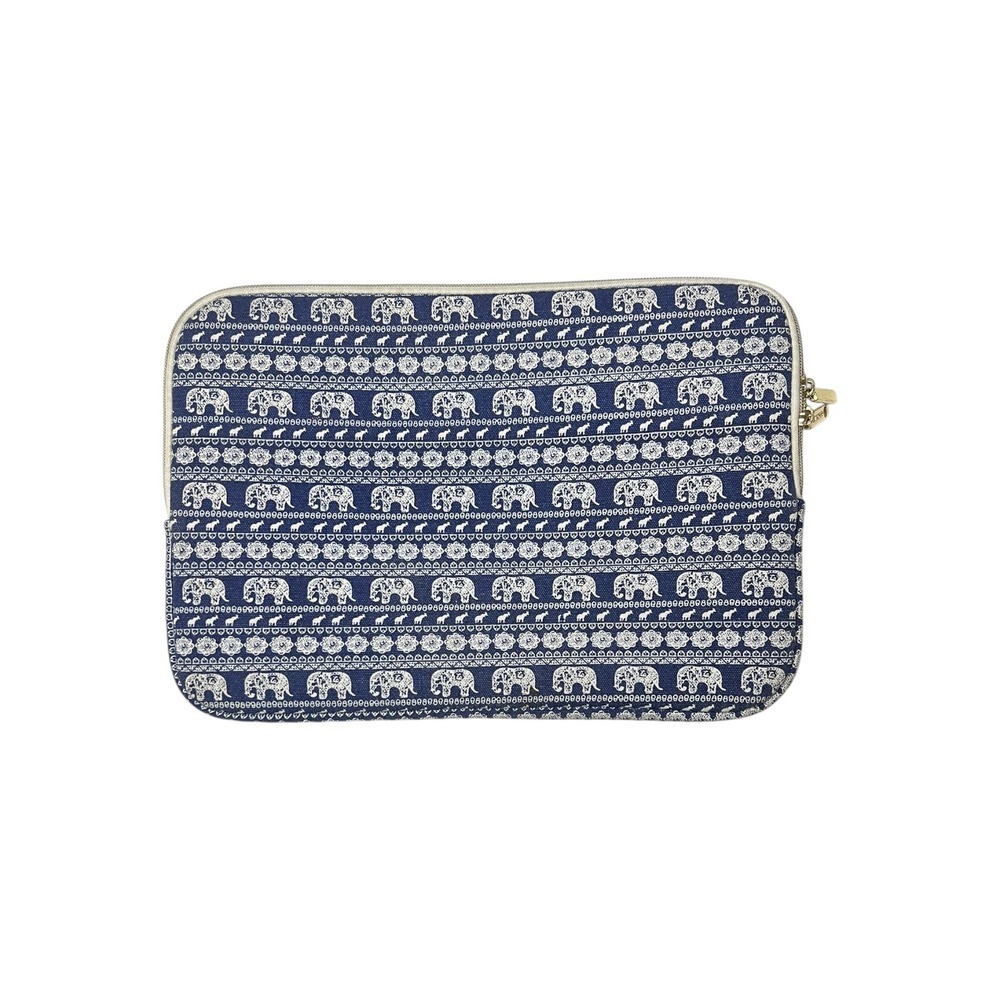Kayond Blue Elephant Print Padded Laptop Sleeve Case 13-14 Inch Bohemian Canvas - Picture 2 of 6
